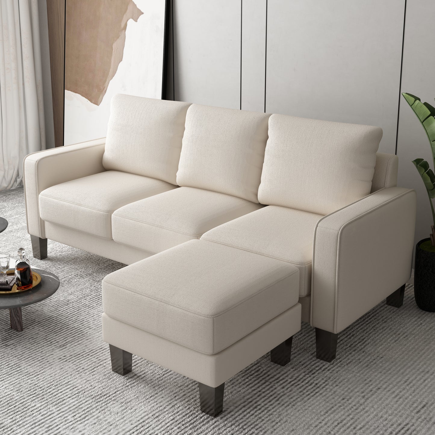 Modern Beige Fabric Sofa: 2 - 3 - 5 Seater for Living Spaces"