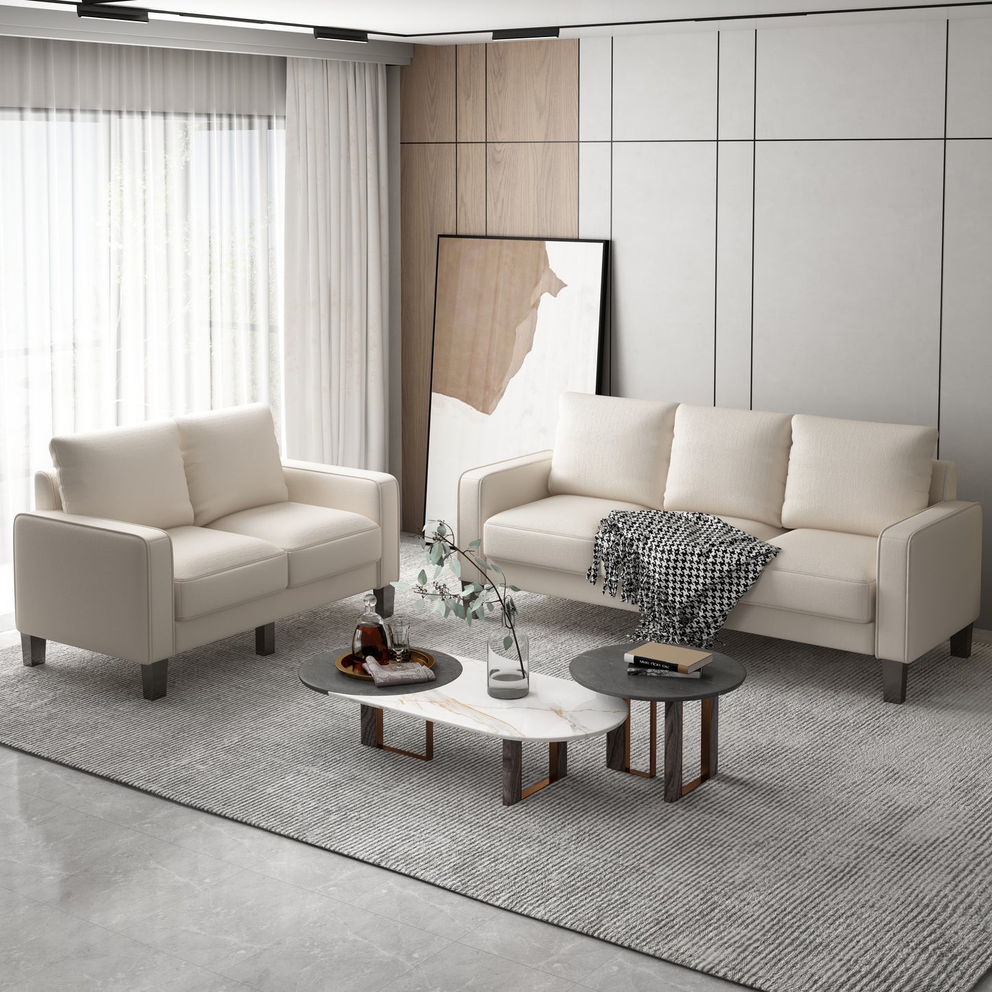 Modern Beige Fabric Sofa: 2 - 3 - 5 Seater for Living Spaces"