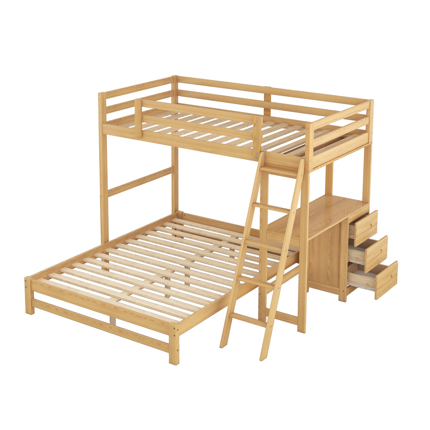 Bunk Bed with Desk and Drawers - Twin over Full Size