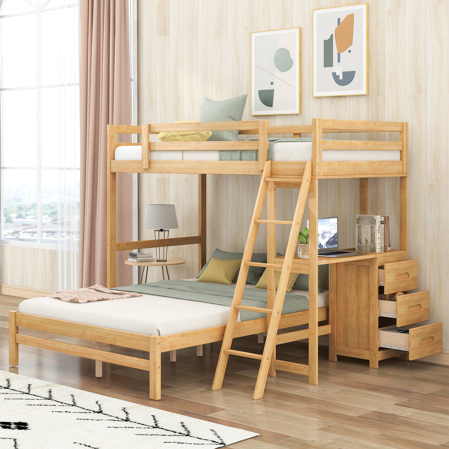 Bunk Bed with Desk and Drawers - Twin over Full Size