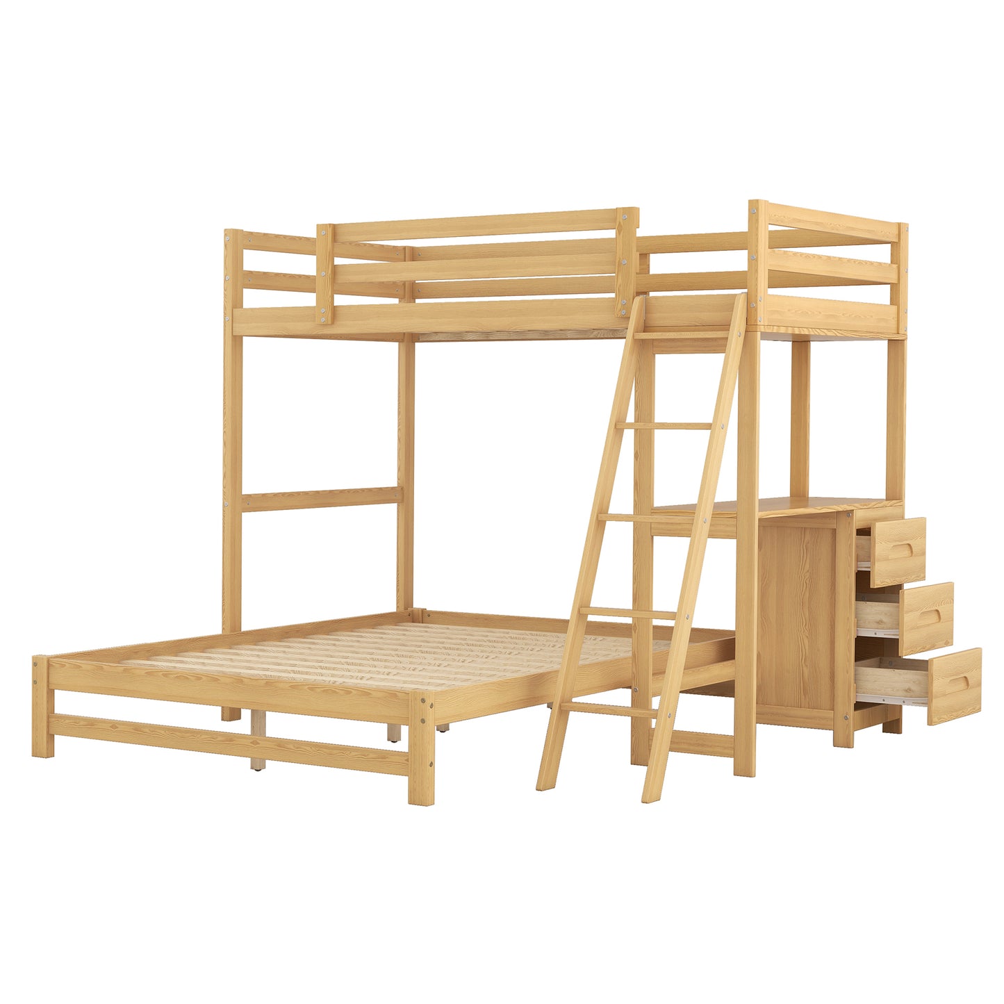 Bunk Bed with Desk and Drawers - Twin over Full Size