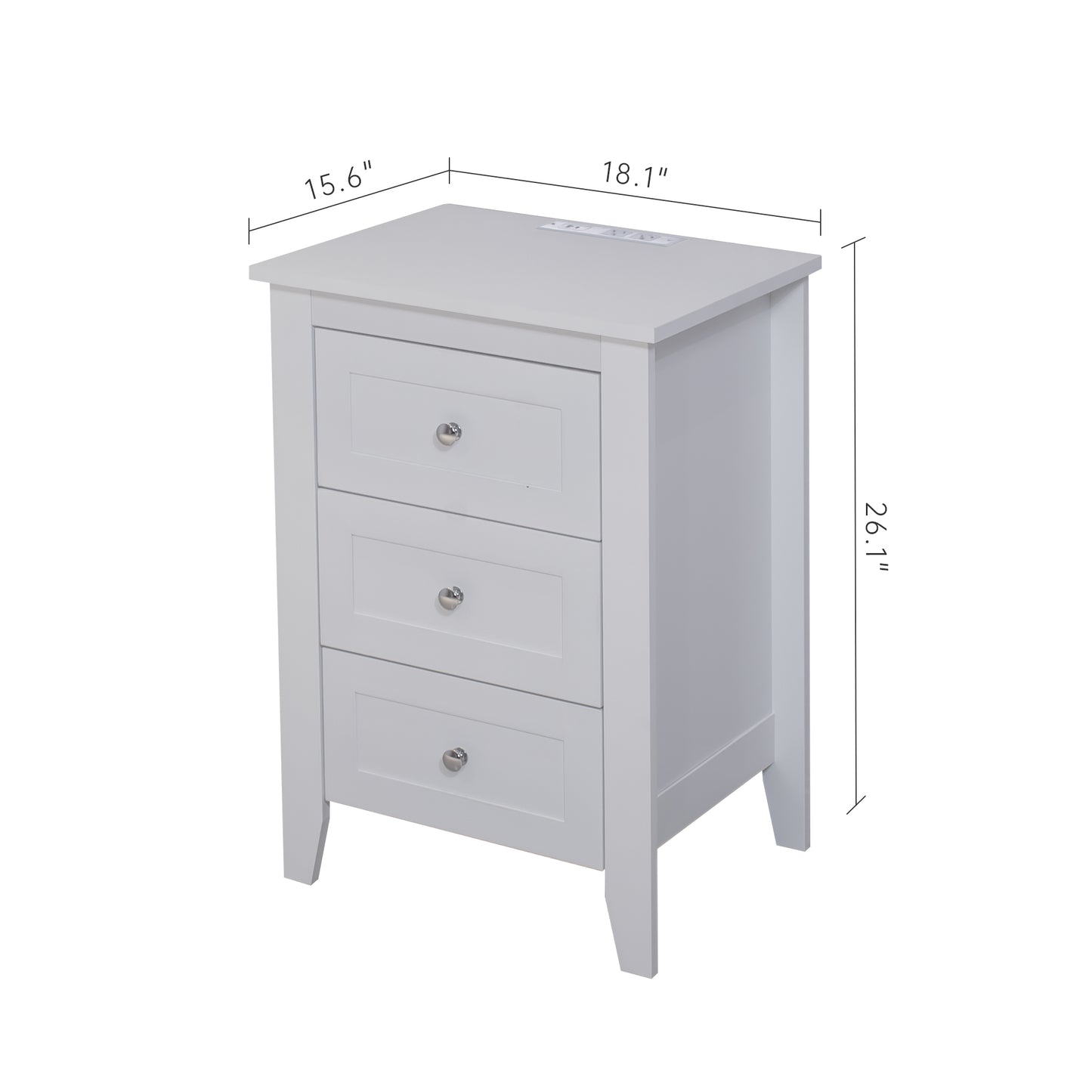 3 Drawer Nightstand with Charging Station and USB Ports & Power Outlets