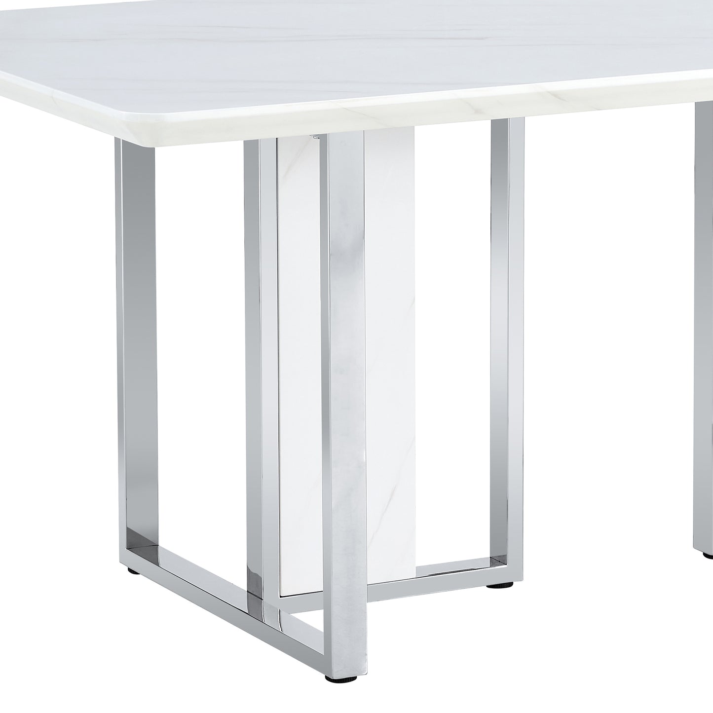 White Rectangular With a Patterned Dining Table. MDF Table and Stainless Steel Frame
