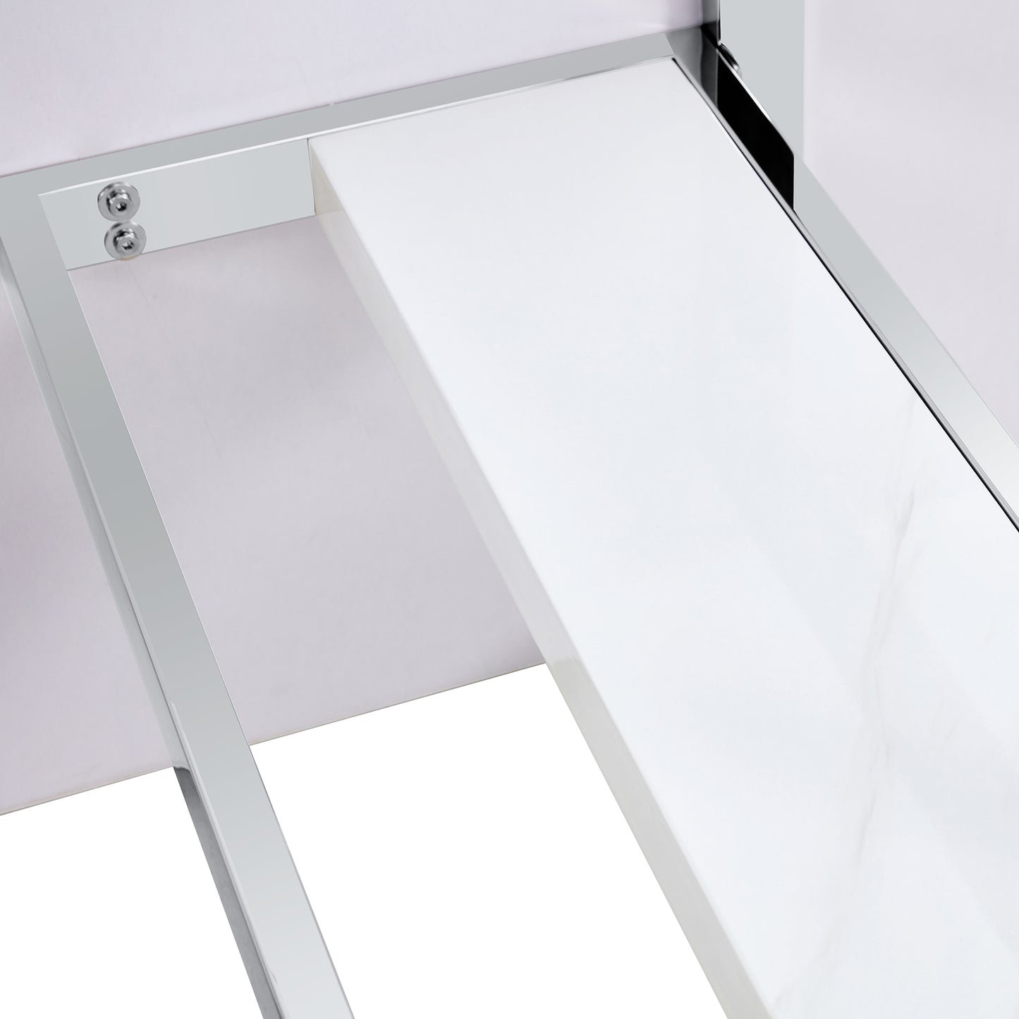 White Rectangular With a Patterned Dining Table. MDF Table and Stainless Steel Frame