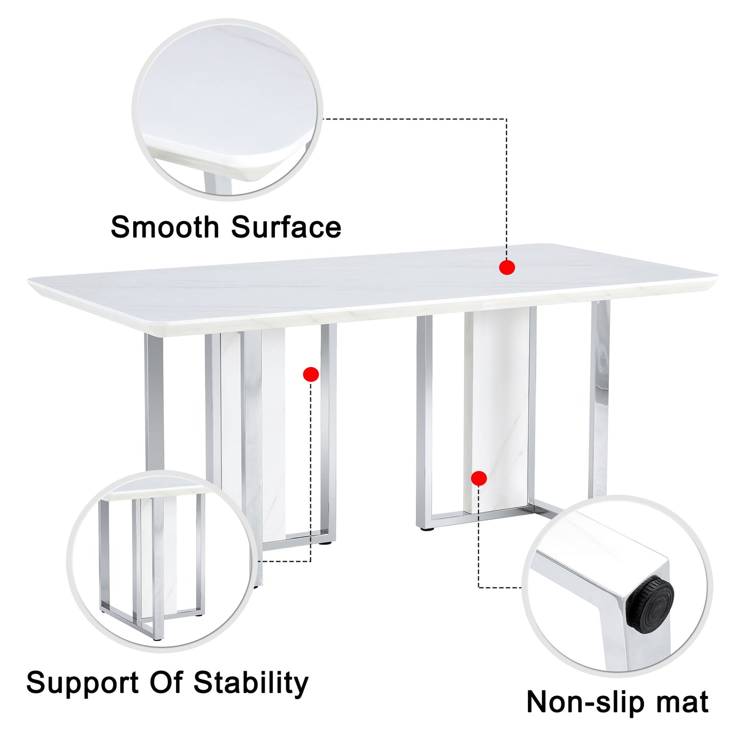 White Rectangular With a Patterned Dining Table. MDF Table and Stainless Steel Frame
