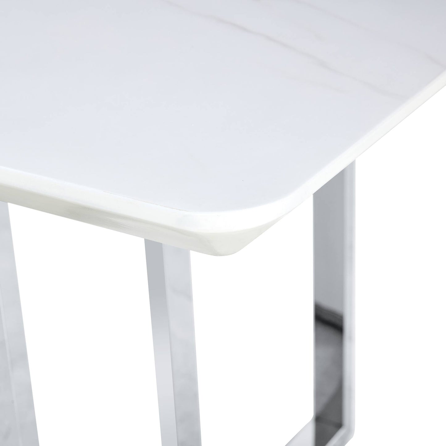 White Rectangular With a Patterned Dining Table. MDF Table and Stainless Steel Frame