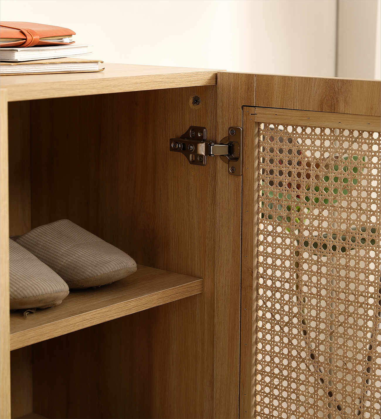 Natural Rattan Storage Cabinet Double-Door Shoe Cabinet with Large Storage Space