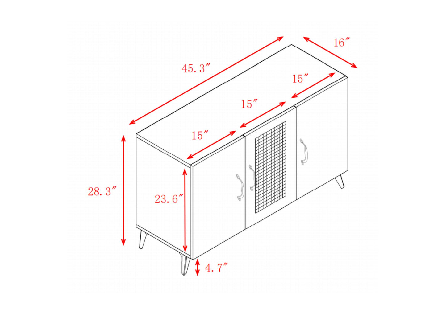 Three-Door Cabinet with Natural Rattan Mesh - Large Storage Space