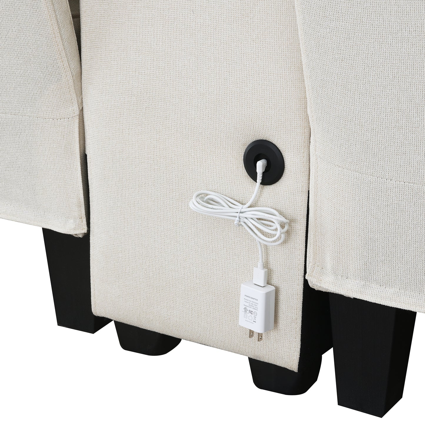 Upholstered Sofa with Console, 2 Cupholders and 2 USB Ports Wired or Wirelessly Charged, Modern Linen Fabric Couches with 4 Pillows