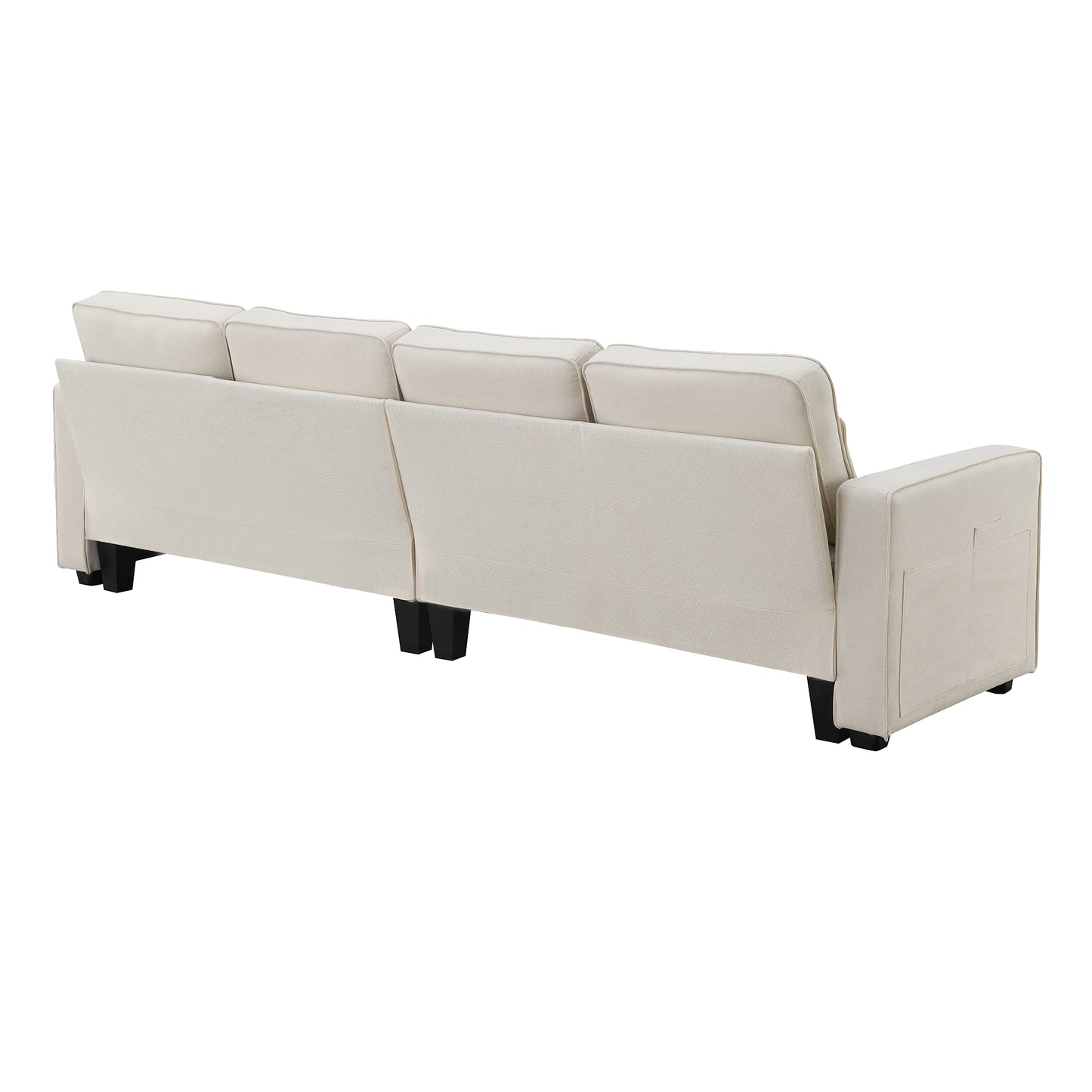 Modern 4-Seater Linen Fabric Sofa with Armrest Pockets and 4 Pillows