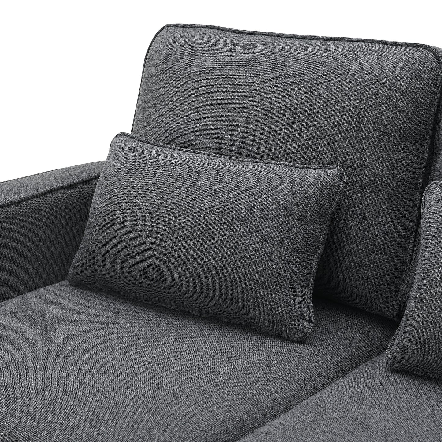 Modern 4-Seater Linen Fabric Sofa with Armrest Pockets and 4 Pillows