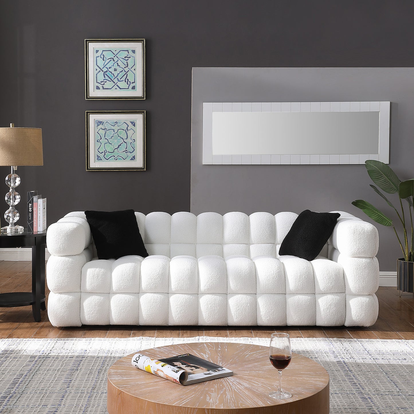 84.3“ 3 - Seater Marshmallow Boucle Sofa: Tailored for USA Body Structure, 3 Colors，