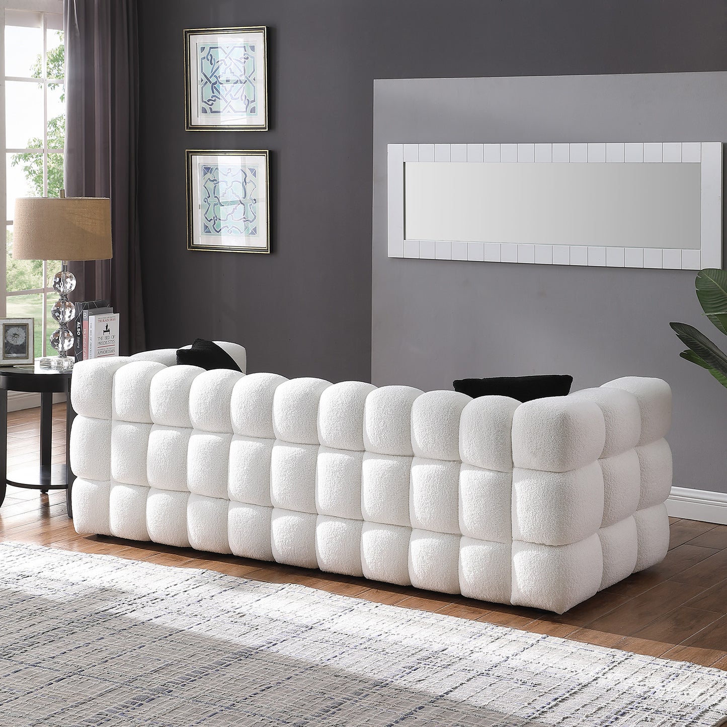 84.3“ 3 - Seater Marshmallow Boucle Sofa: Tailored for USA Body Structure, 3 Colors，