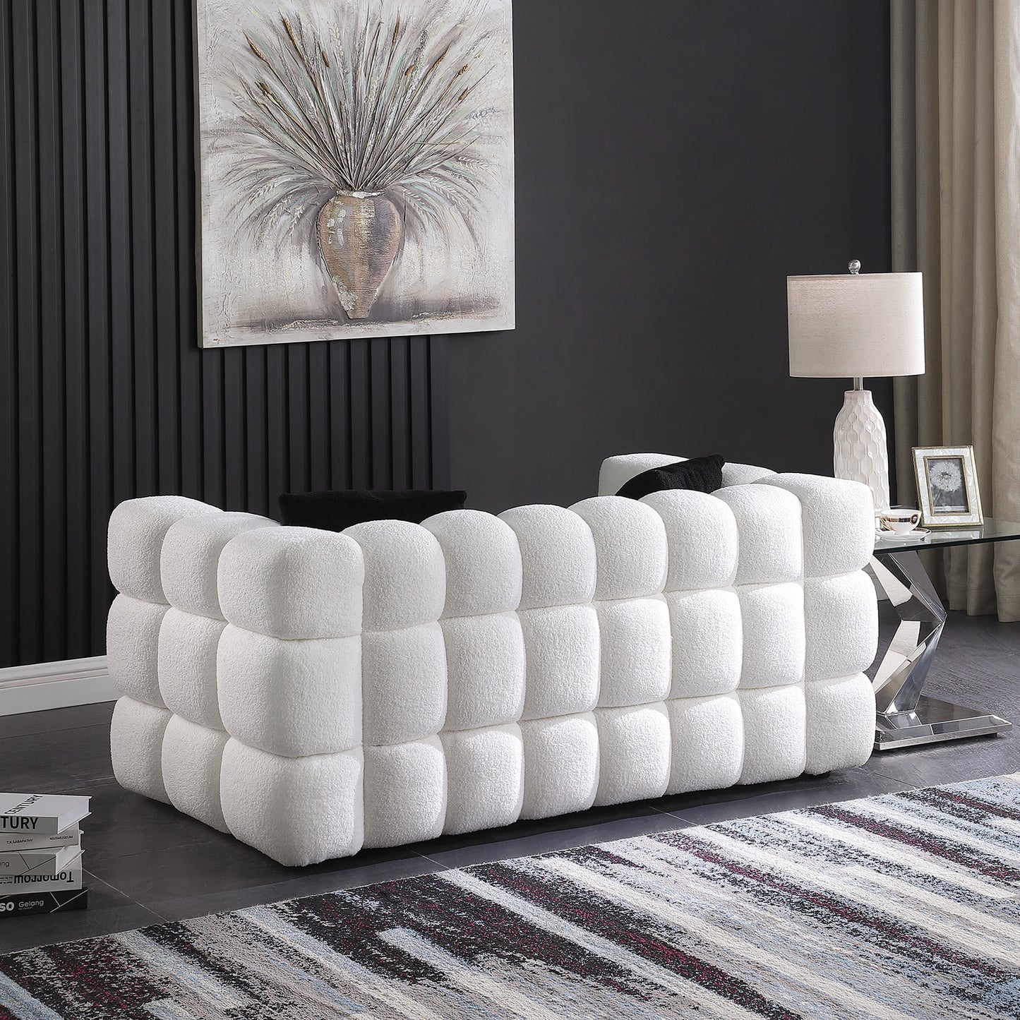 84.3“ 3 - Seater Marshmallow Boucle Sofa: Tailored for USA Body Structure, 3 Colors，