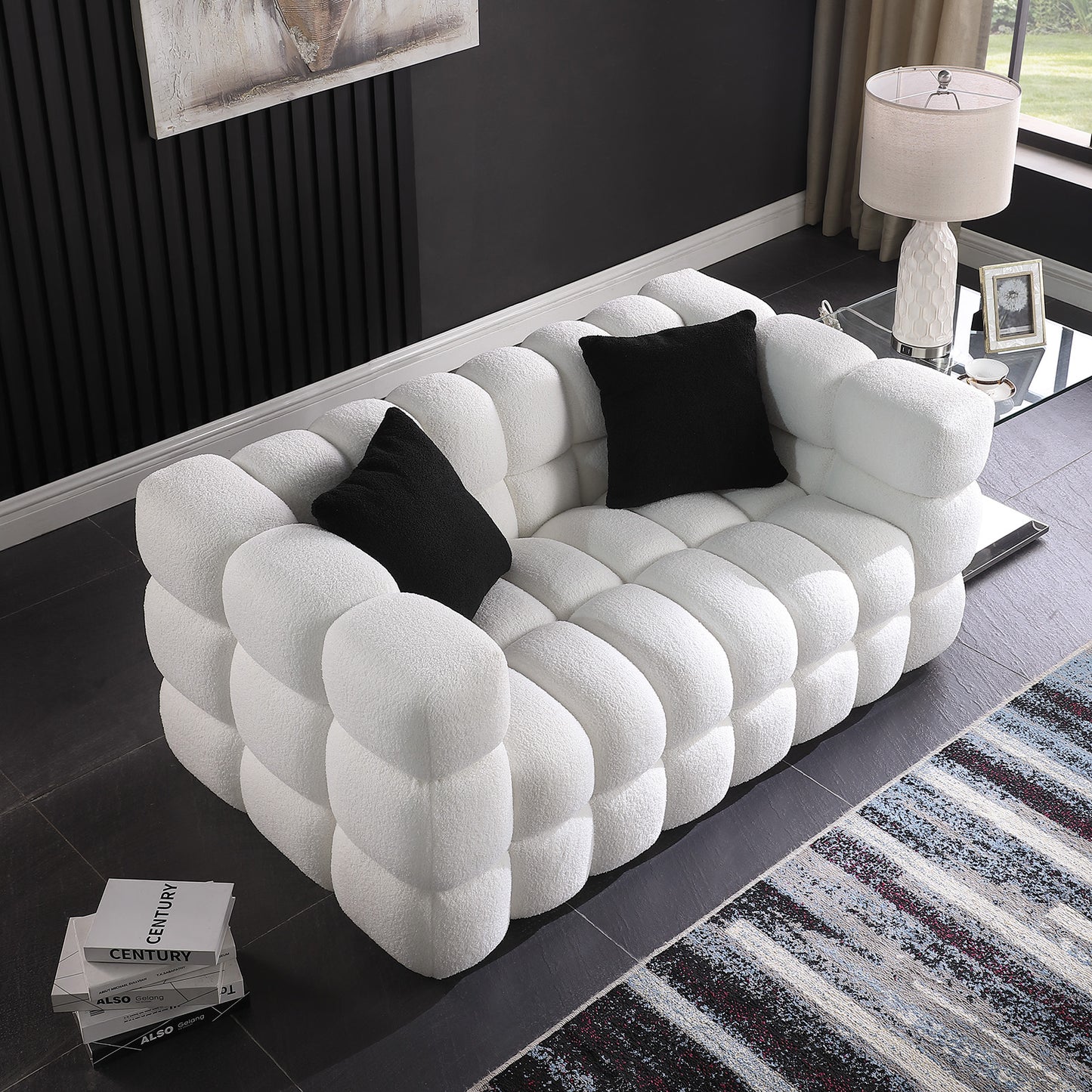 84.3“ 3 - Seater Marshmallow Boucle Sofa: Tailored for USA Body Structure, 3 Colors，