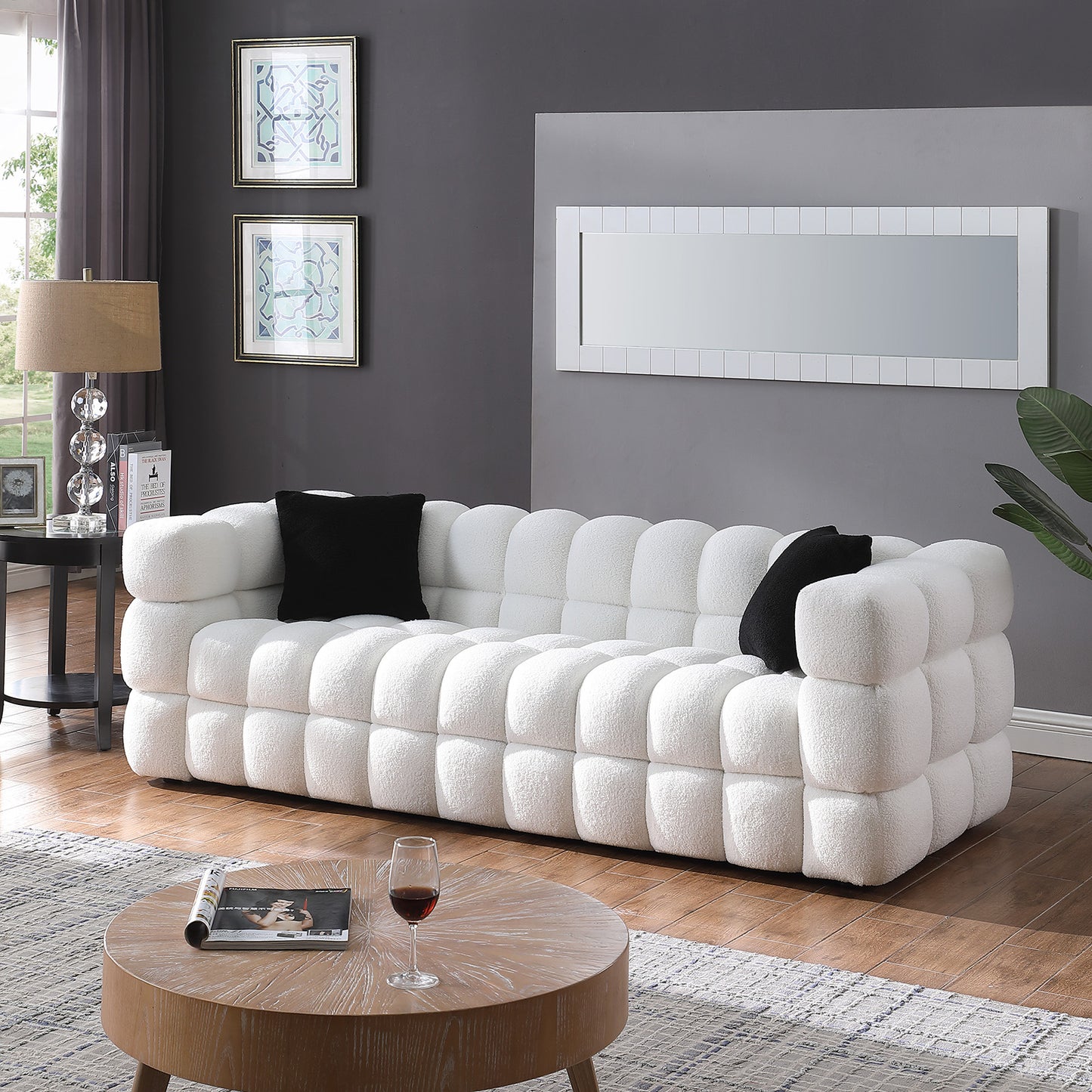 84.3“ 3 - Seater Marshmallow Boucle Sofa: Tailored for USA Body Structure, 3 Colors，
