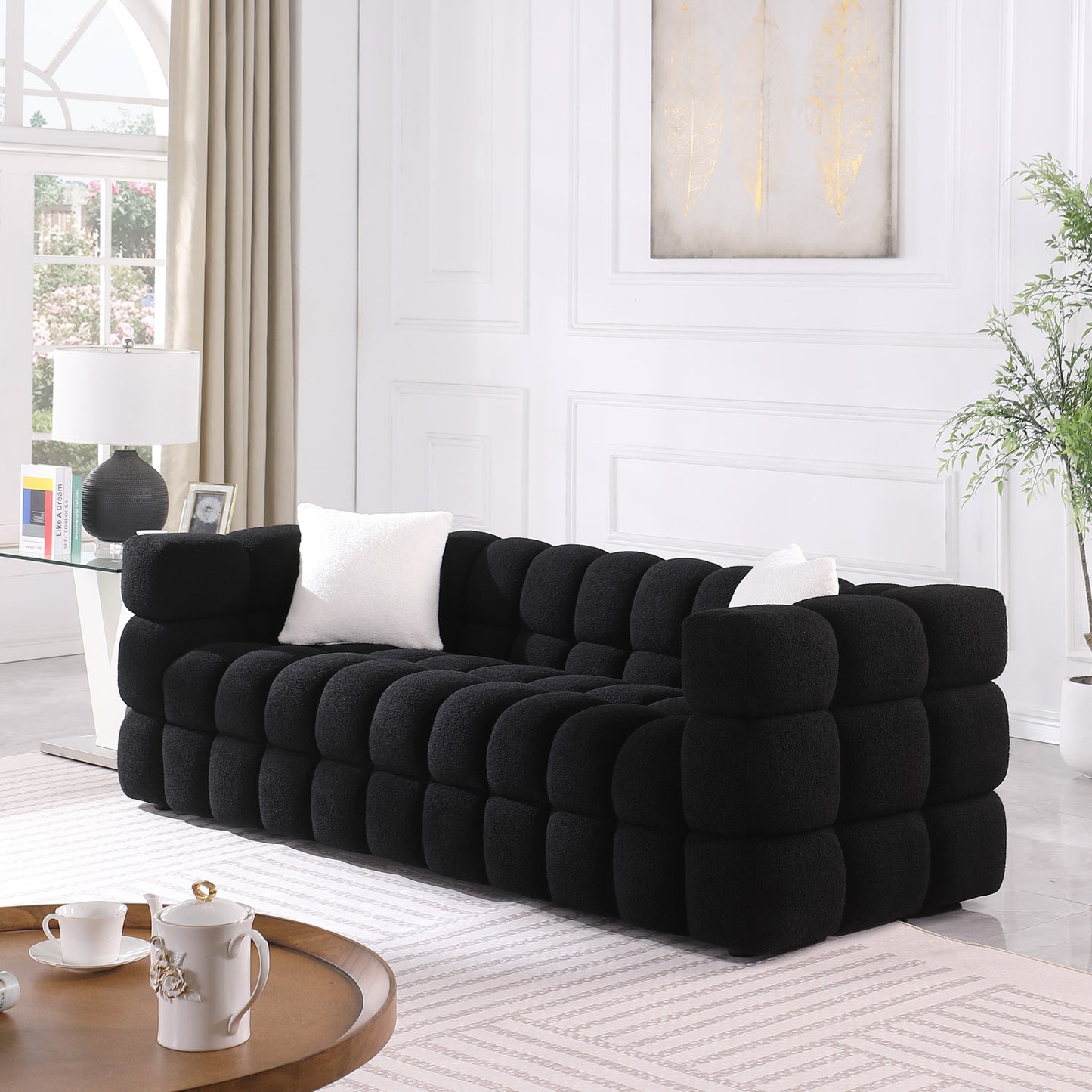 84.3“ 3 - Seater Marshmallow Boucle Sofa: Tailored for USA Body Structure, 3 Colors，