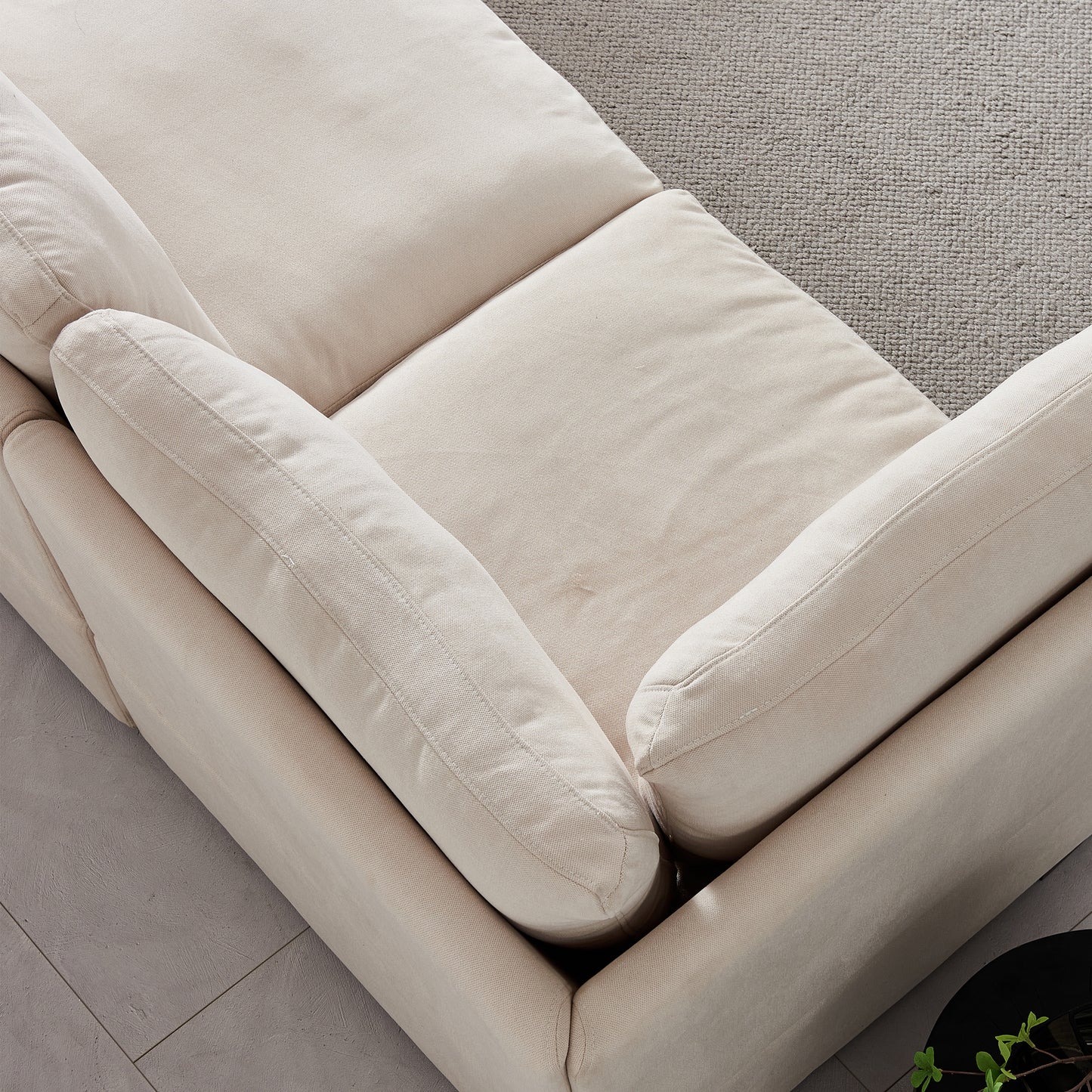 Soft Linen Modular Sofa with Down - Filled Cushions and Ottoman