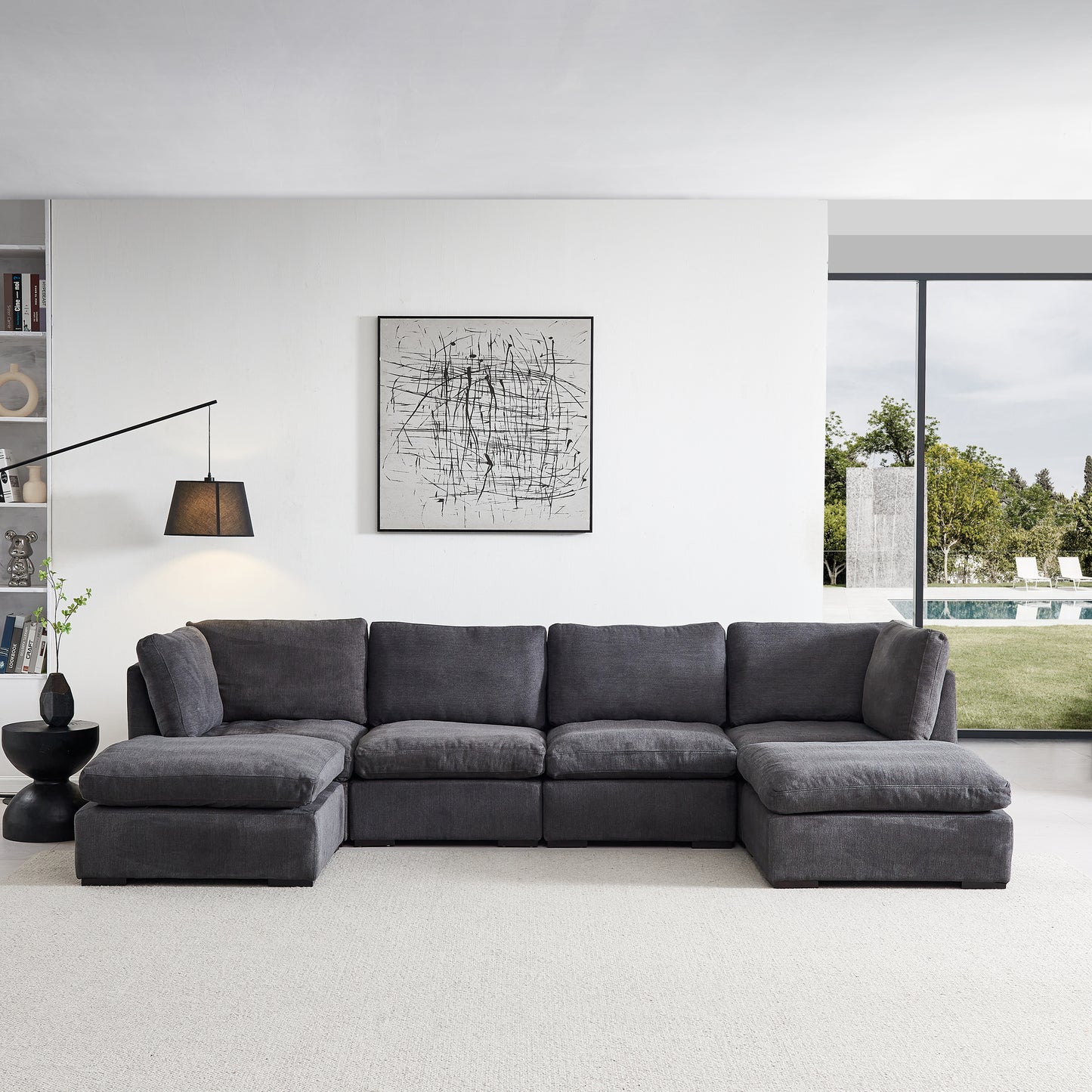 Soft Linen Modular Sofa with Down - Filled Cushions and Ottoman