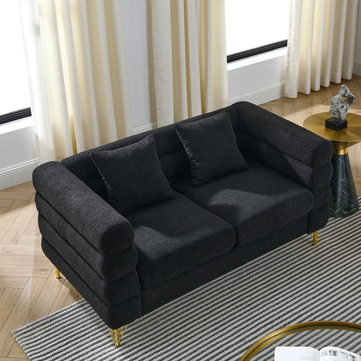 2-3 Seater Teddy Fabric Deep Seating Loveseat Sofa with Pillows – Streamline Modern Design