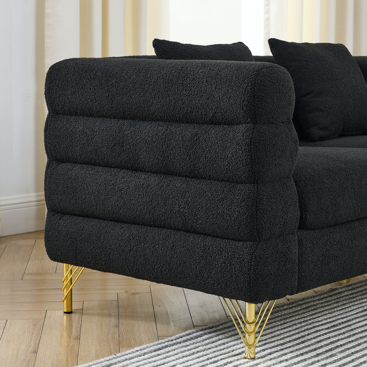 2-3 Seater Teddy Fabric Deep Seating Loveseat Sofa with Pillows – Streamline Modern Design