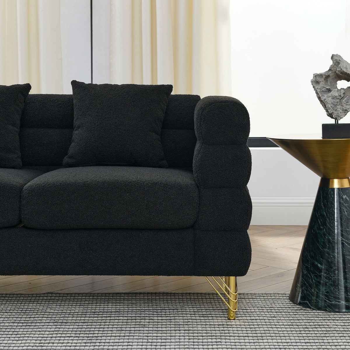 2-3 Seater Teddy Fabric Deep Seating Loveseat Sofa with Pillows – Streamline Modern Design