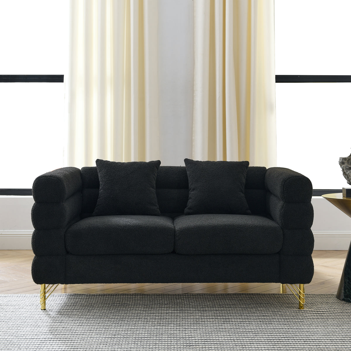 2-3 Seater Teddy Fabric Deep Seating Loveseat Sofa with Pillows – Streamline Modern Design