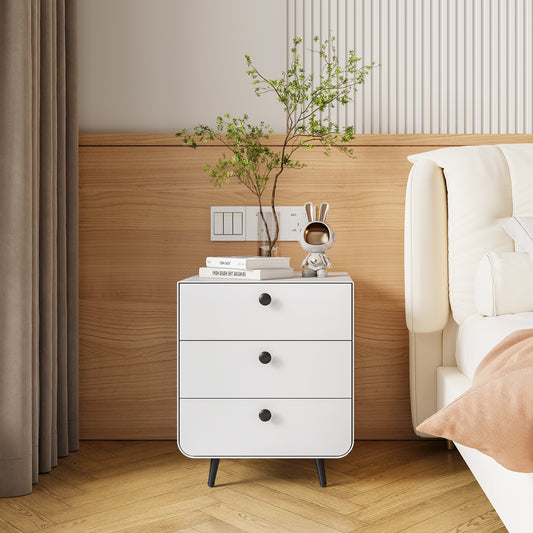 Modern Night Stand - 3 Drawers, Circular Handle