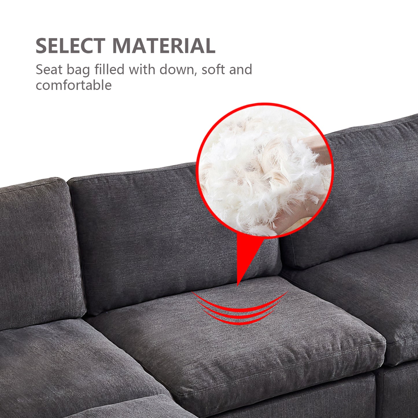 Soft Linen Modular Sofa with Down - Filled Cushions and Ottoman