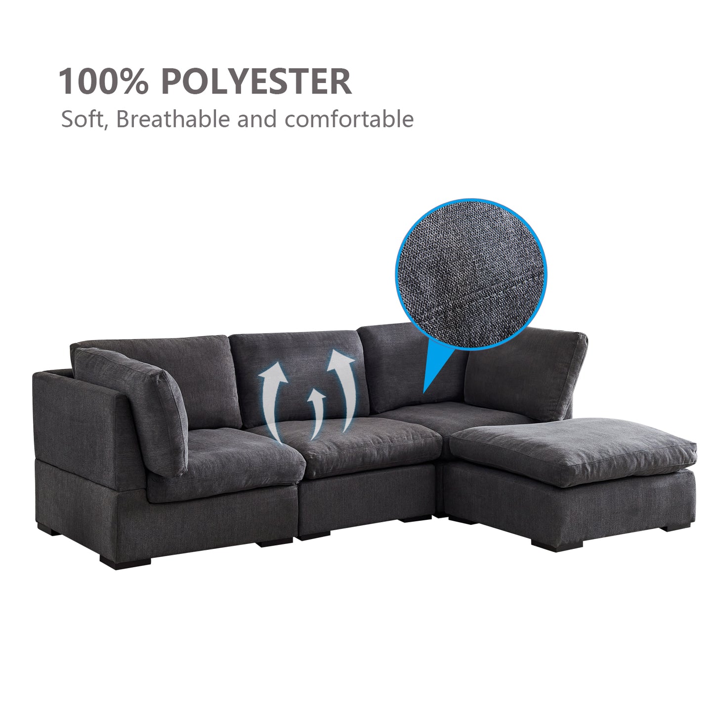 Soft Linen Modular Sofa with Down - Filled Cushions and Ottoman