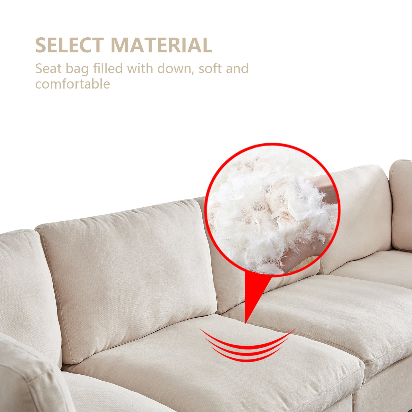 Soft Linen Modular Sofa with Down - Filled Cushions and Ottoman