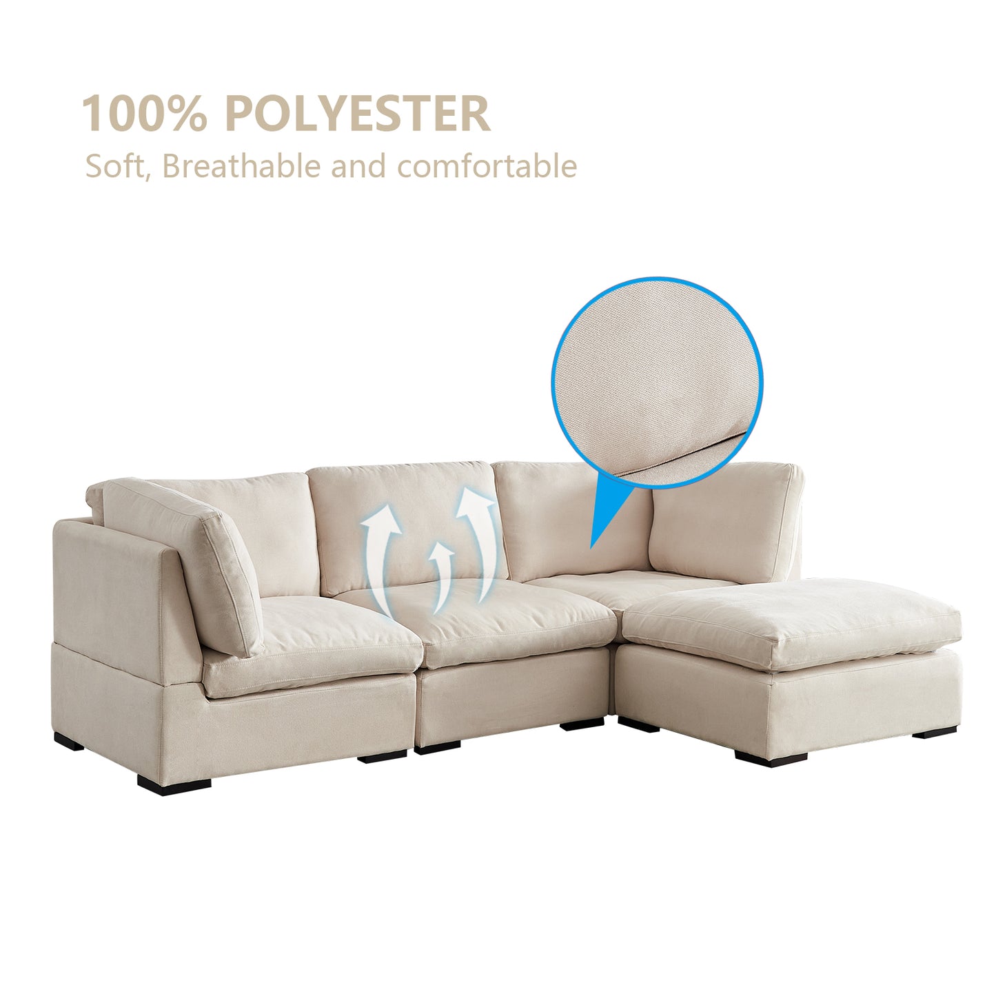 Soft Linen Modular Sofa with Down - Filled Cushions and Ottoman