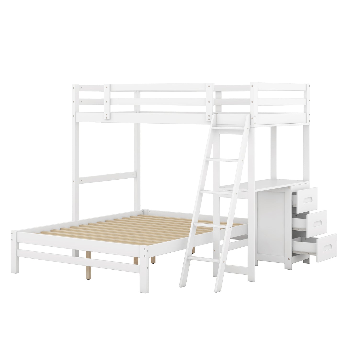 Bunk Bed with Desk and Drawers - Twin over Full Size