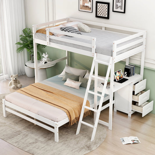 Bunk Bed with Desk and Drawers - Twin over Full Size