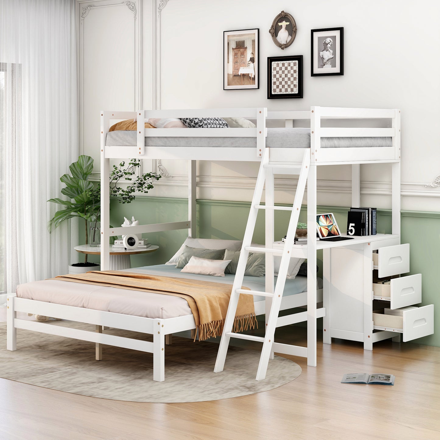 Bunk Bed with Desk and Drawers - Twin over Full Size