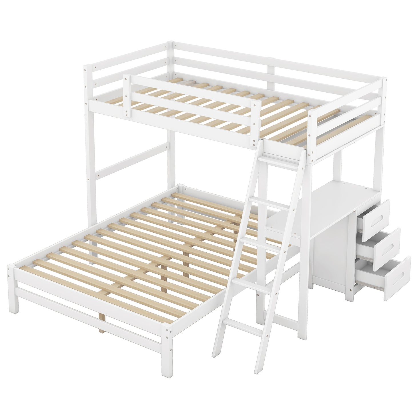 Bunk Bed with Desk and Drawers - Twin over Full Size