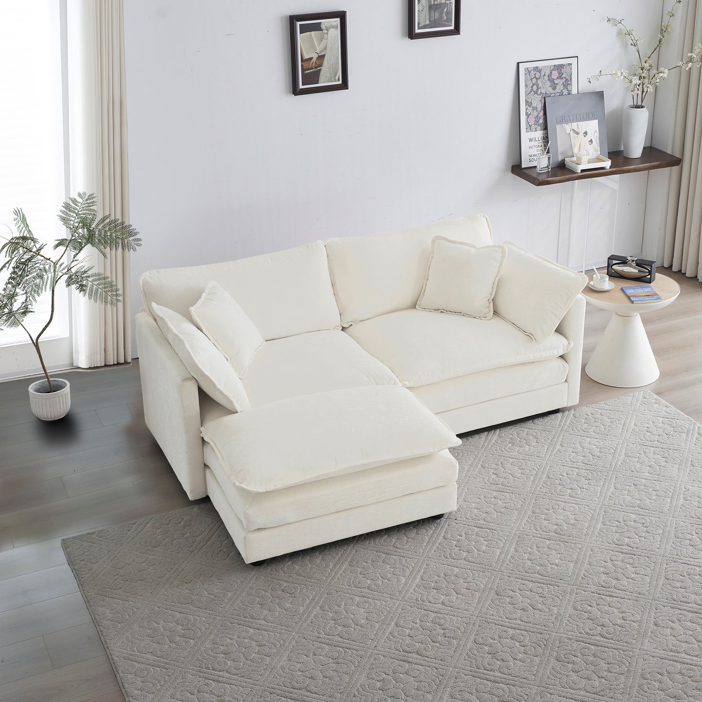 Sectional Sofa with Reversible Footrest – 2-4 Seater Convertible Corner Couch with 1-2 Ottomans, Modern Minimalist Chenille Sofa
