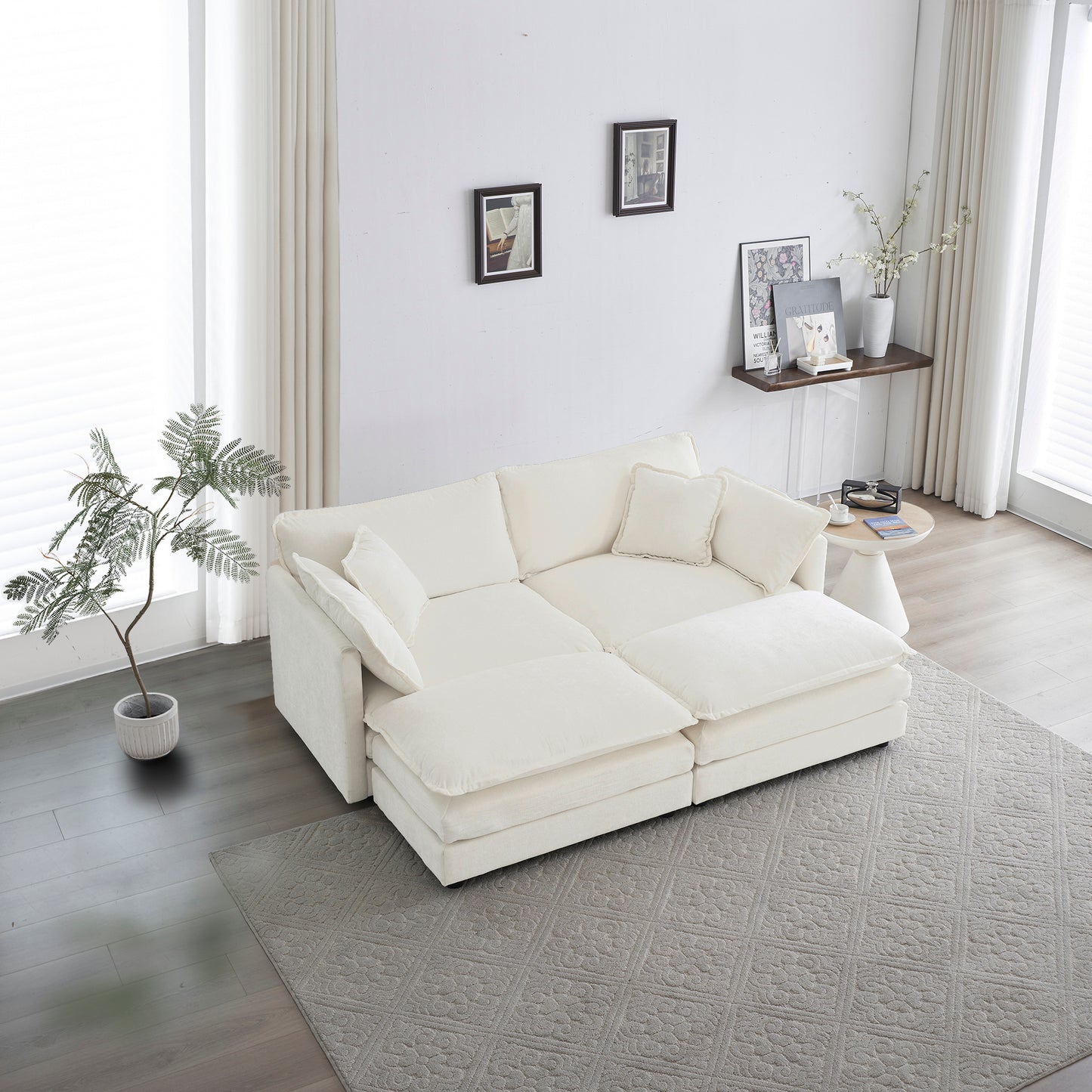 Sectional Sofa with Reversible Footrest – 2-4 Seater Convertible Corner Couch with 1-2 Ottomans, Modern Minimalist Chenille Sofa
