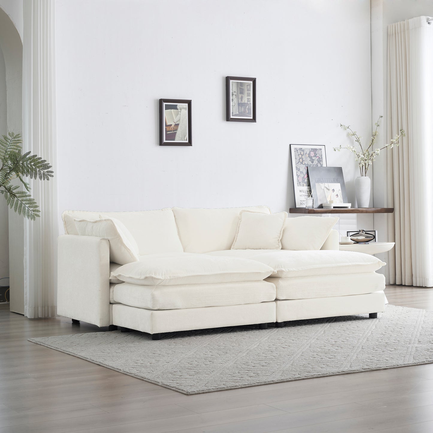 Sectional Sofa with Reversible Footrest – 2-4 Seater Convertible Corner Couch with 1-2 Ottomans, Modern Minimalist Chenille Sofa