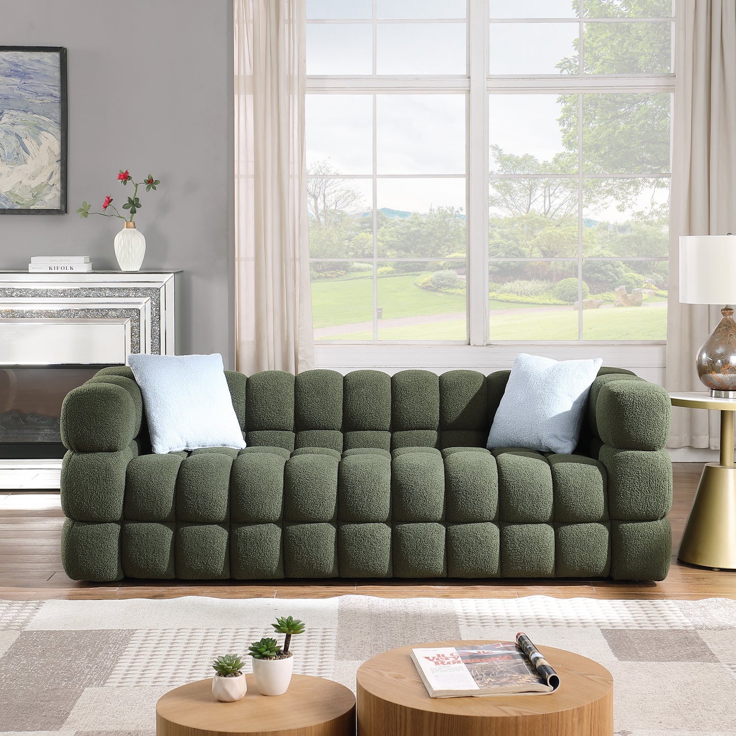 84.3“ 3 - Seater Marshmallow Boucle Sofa: Tailored for USA Body Structure, 3 Colors，