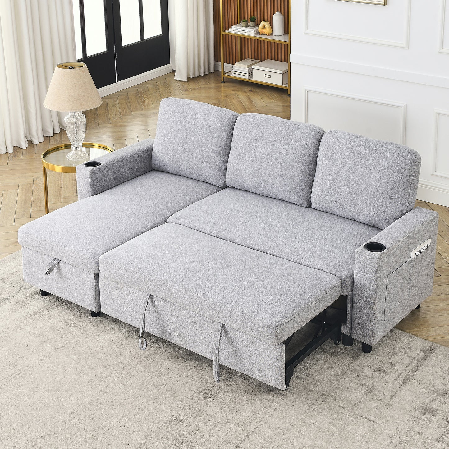 L-Shaped Combo Sofa Bed Reversible Sleeper Combo Sofa with Pullout Bed