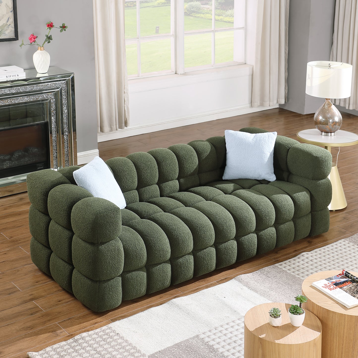 84.3“ 3 - Seater Marshmallow Boucle Sofa: Tailored for USA Body Structure, 3 Colors，