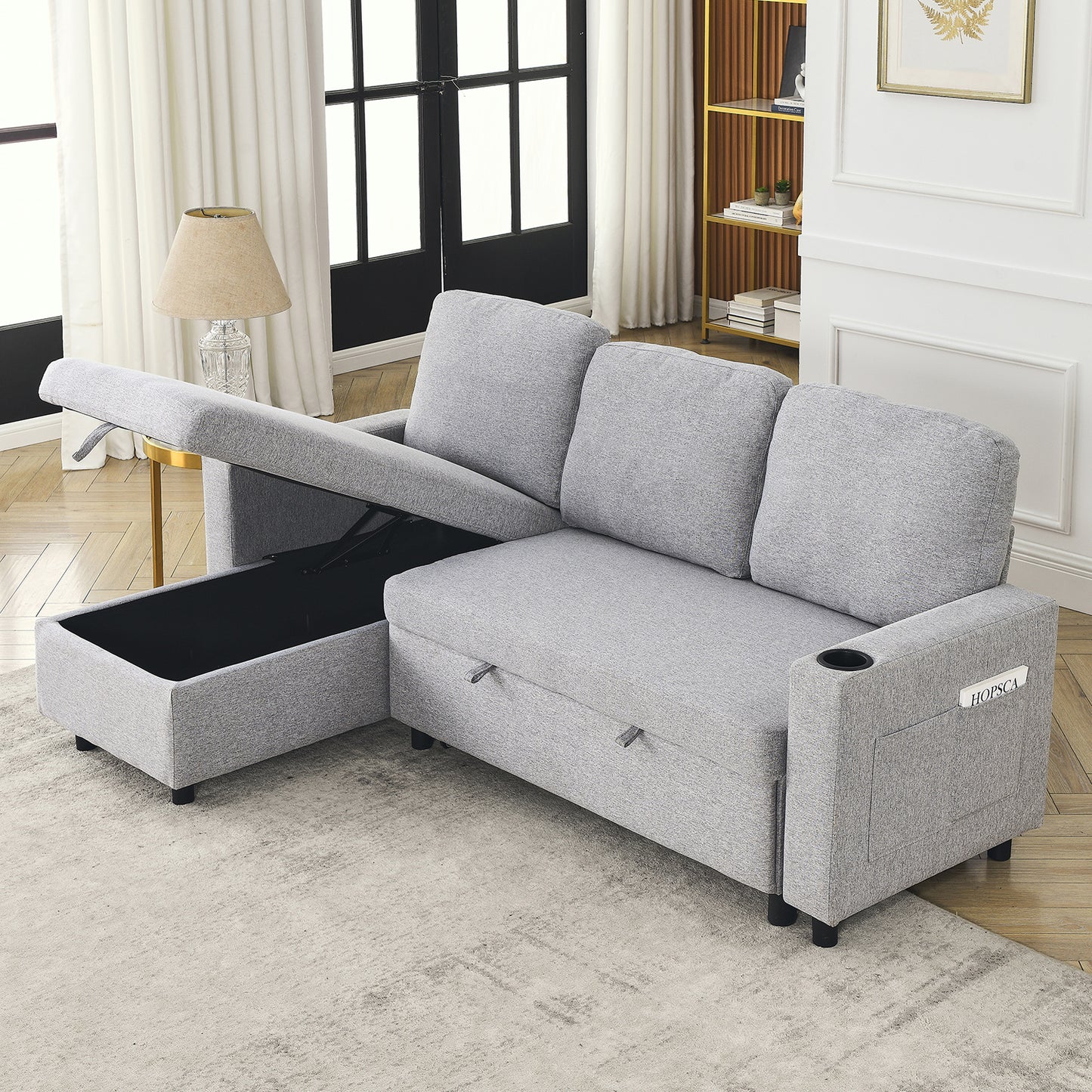 L-Shaped Combo Sofa Bed Reversible Sleeper Combo Sofa with Pullout Bed