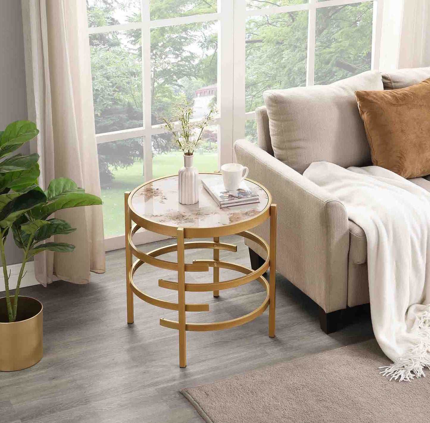 Modern Sintered Stone Coffee Table - Round Metal Frame