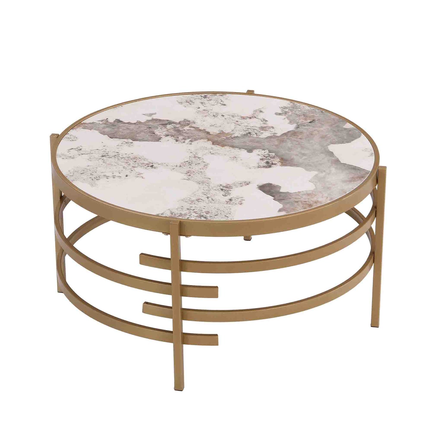 Modern Sintered Stone Coffee Table - Round Metal Frame