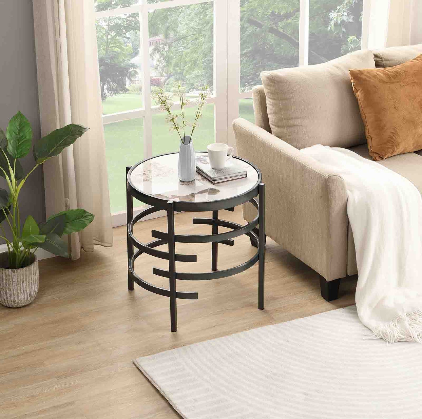 Modern Sintered Stone Coffee Table - Round Metal Frame