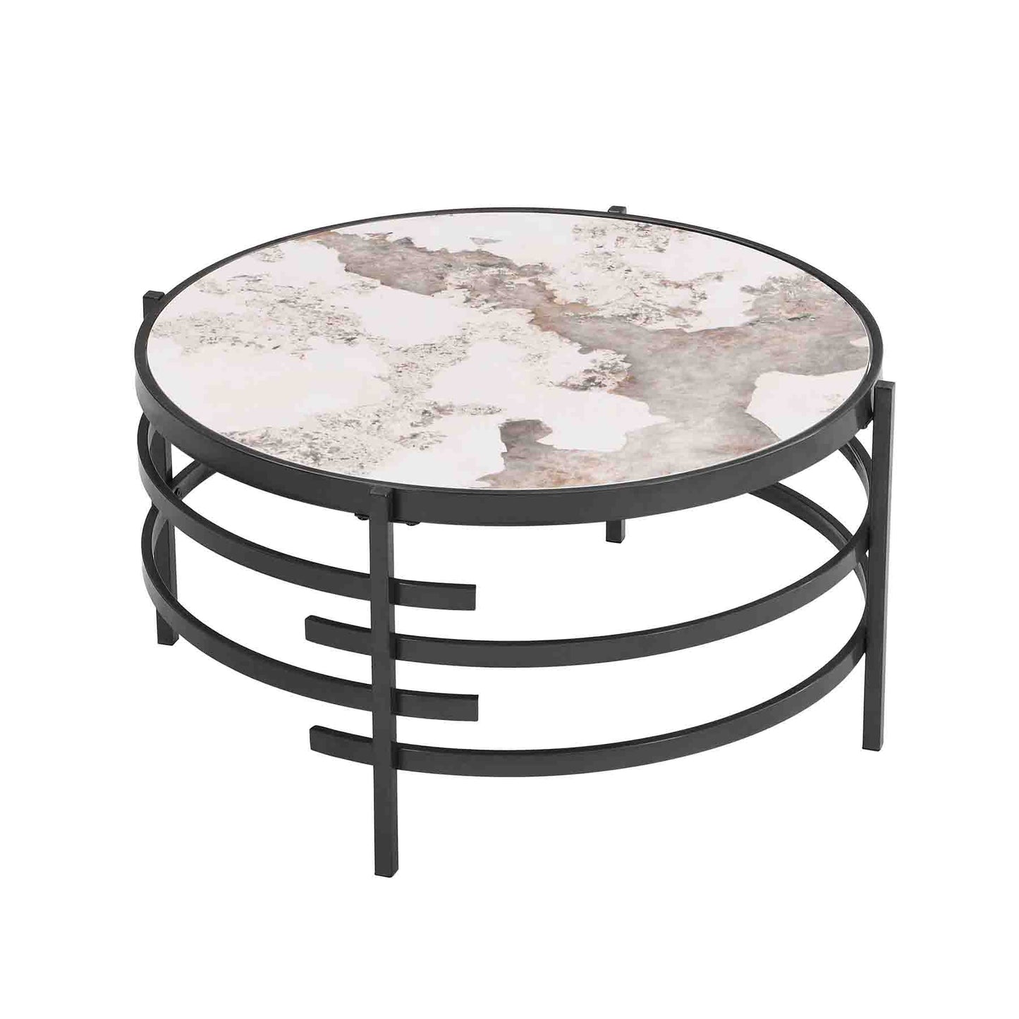 Modern Sintered Stone Coffee Table - Round Metal Frame