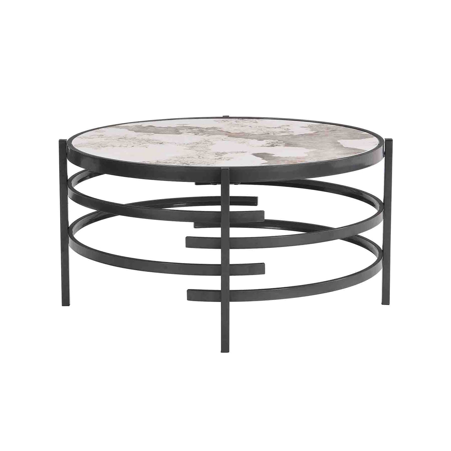Modern Sintered Stone Coffee Table - Round Metal Frame