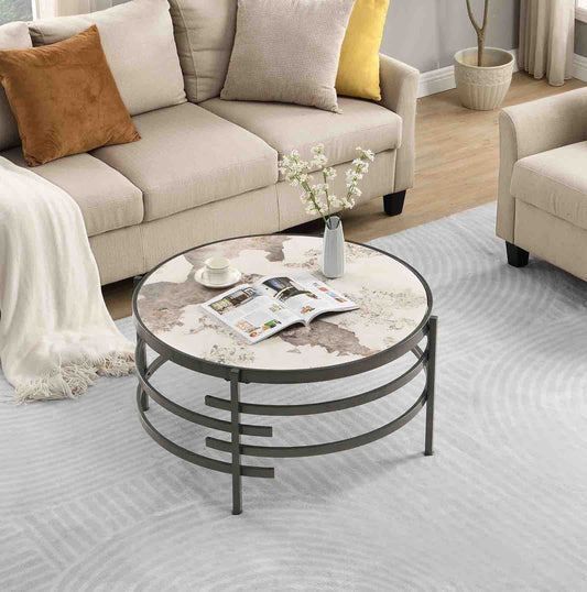 Modern Sintered Stone Coffee Table - Round Metal Frame