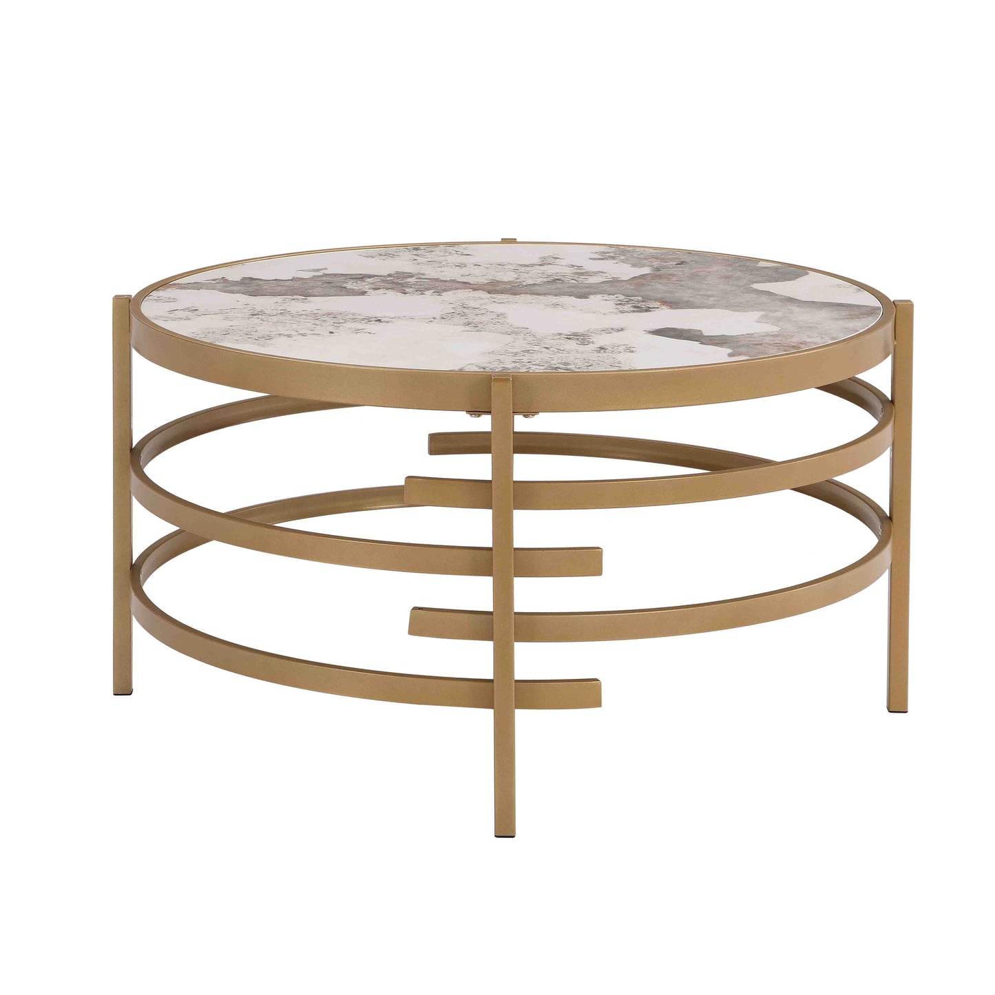 Modern Sintered Stone Coffee Table - Round Metal Frame